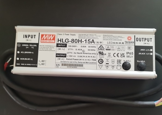 Beli Waterproof IP65 LED Driver 60w 75w 80w HLG-80H-15A 15V 5A Konstan arus / tegangan pembuatan online