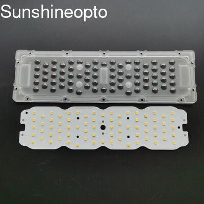 Papan PCB LED Massal 50W 72 IN 1 3030 SMD dengan Lensa 250x74x6.15mm untuk Pabrik Lampu