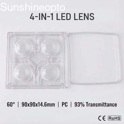 Lensa LED PC Optik 90×90mm dengan Sudut Sinar 60° untuk Lampu Teluk Tinggi Industri